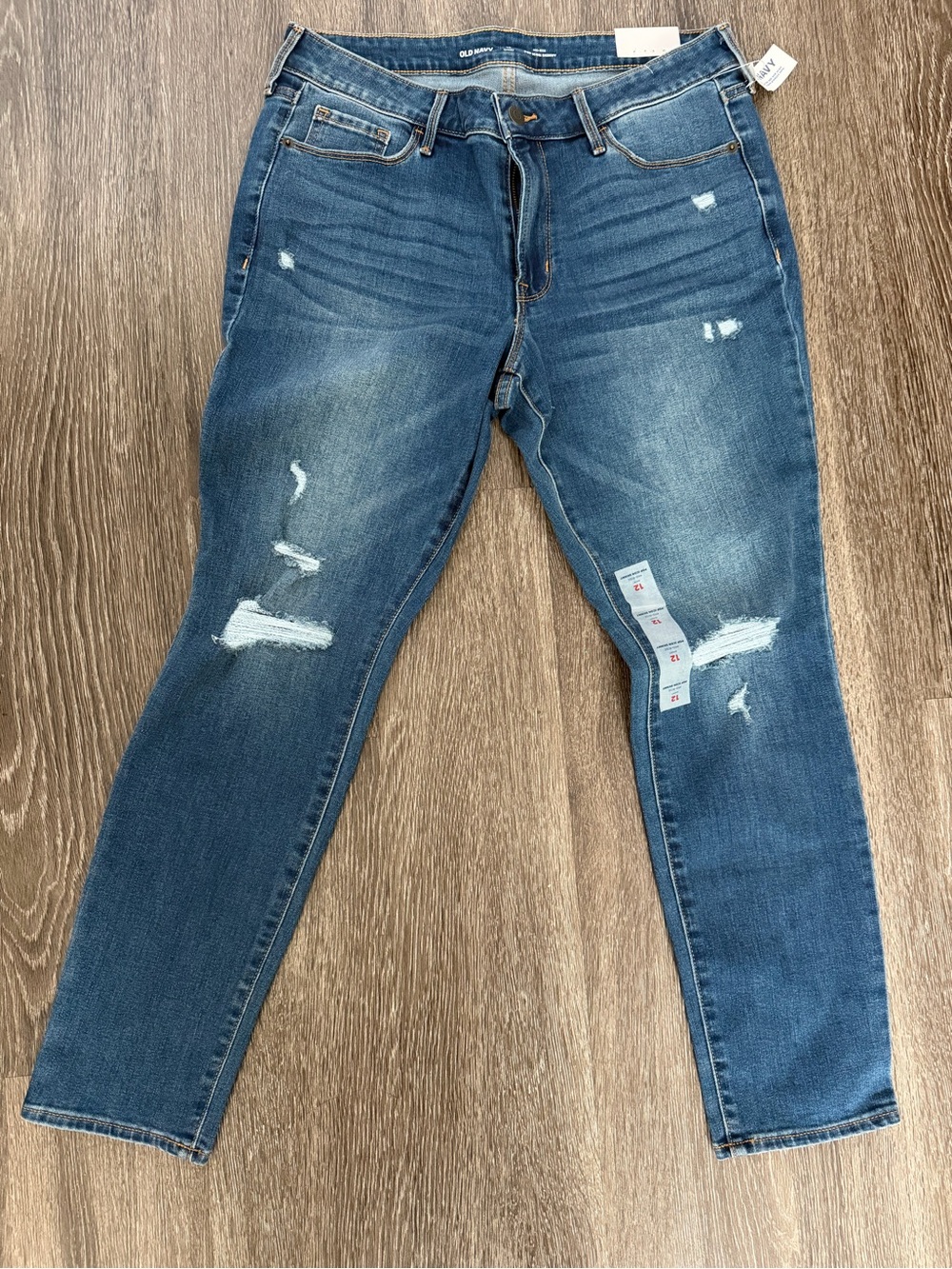 Old Navy Women's Distressed Skinny Jeans - Medium Blue